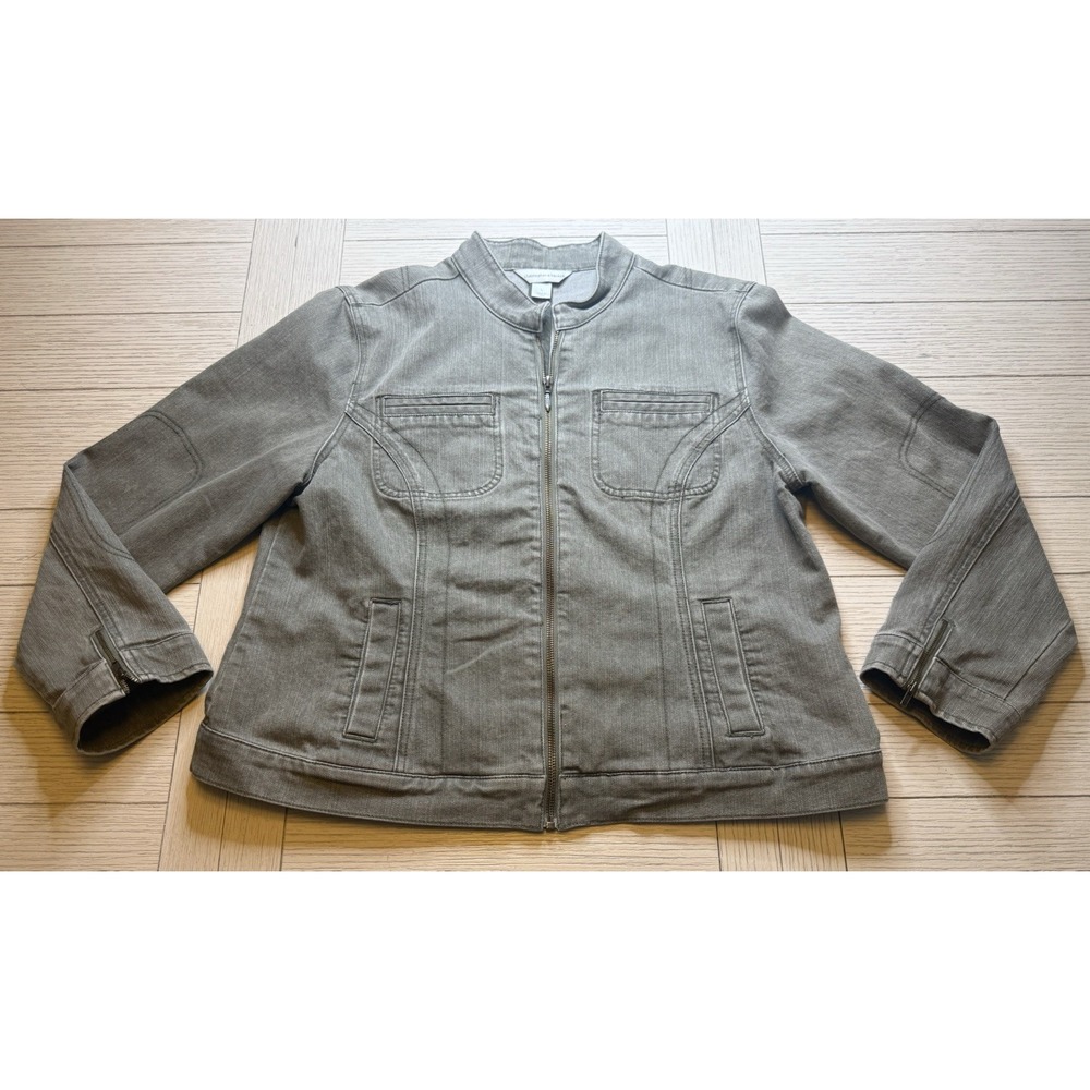 Christopher Banks Cotton Blend Ladies Zip Front Jacket W/ Pockets & Stitching L